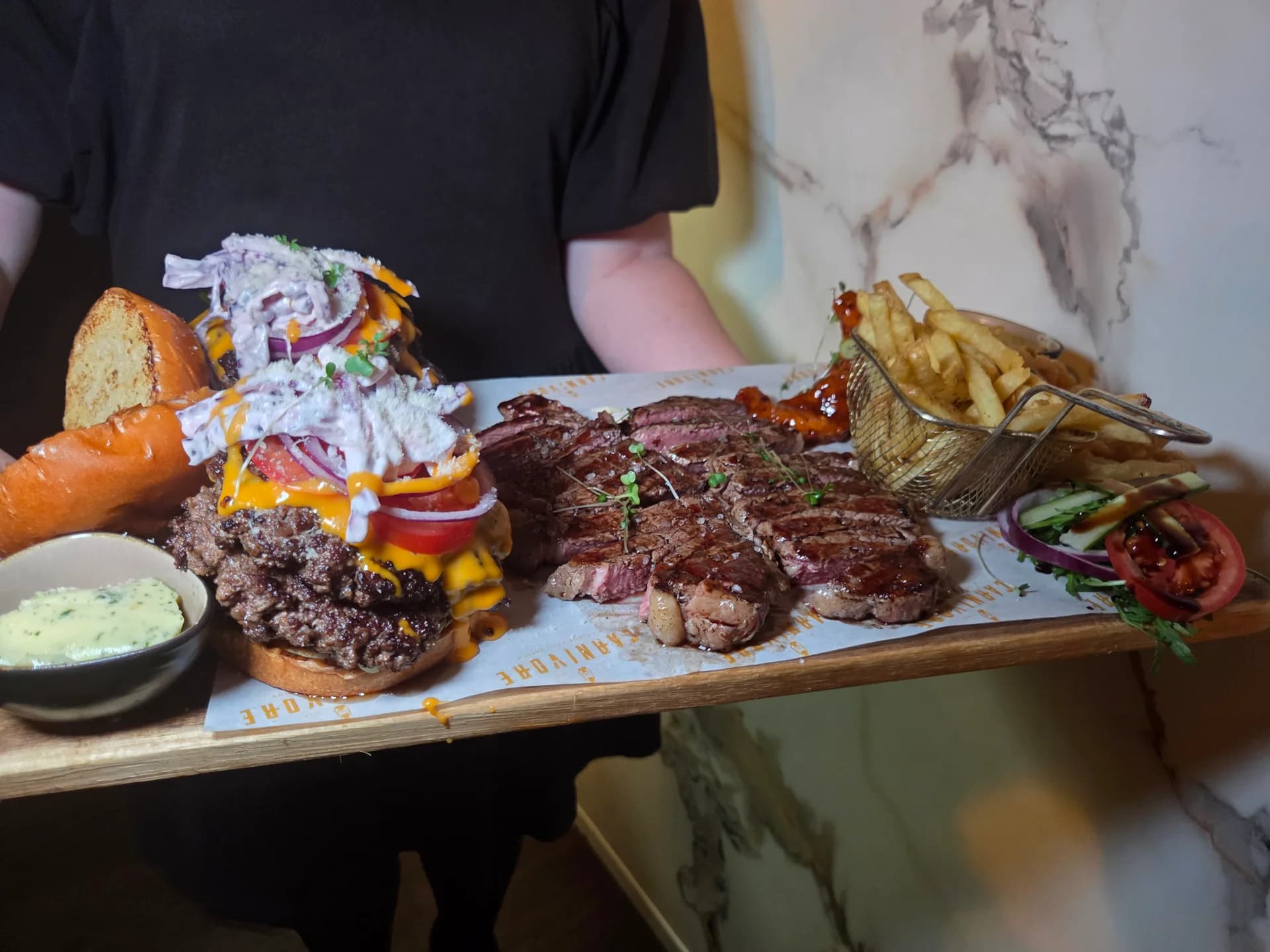 The Carnivore restaurant premium meat platter near Waterfall Country in the Brecon Beacons
