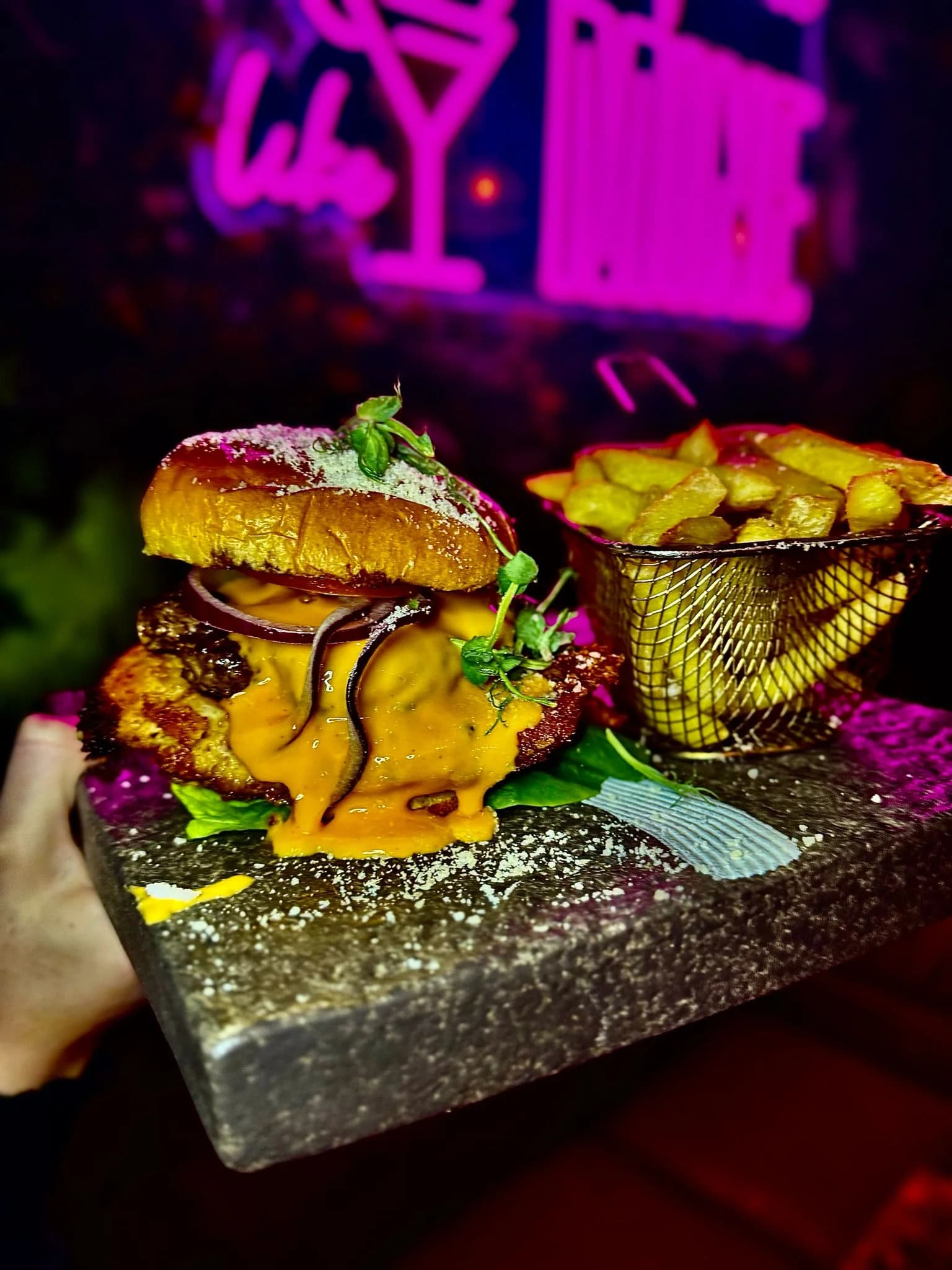 Gourmet smash burger at The Mine Neath